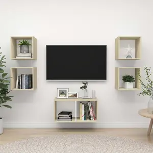 Berkfield 5 Piece TV Cabinet Set White and Sonoma Oak Engineered Wood