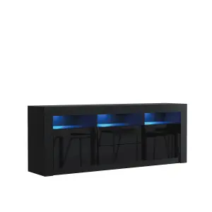 Shine TV Unit 160cm Black with High Gloss Doors and LED Lighting - Creative Furniture