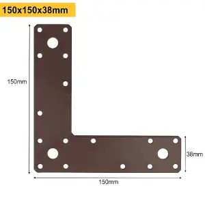 Pack of 10 - Heavy Duty Flat Corner Plate L Shape 90 Degree Right Angle Bracket Mending Brace Jointing Plate 150x150x38mm