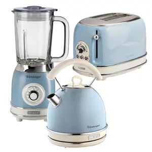 Ariete ARPK27 Vintage Retro Dome Kettle, 2 Slice Toaster & Jug Blender Set, Blue