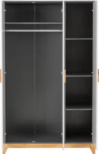 Cleveland 3 Door Wardrobe in White and Pine with Grey Metal Effect