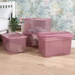 Wham Crystal 5x 60L Plastic Storage Boxes with Lids. Large Size, Strong . Made in the UK Tint Dusky Orchid