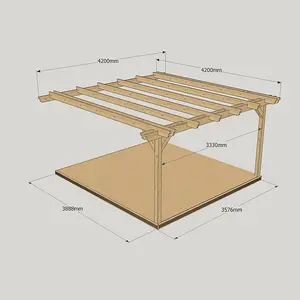 Wall Mounted Double Garden Pergola and Decking Kit - Wood - L420 x W420 cm - Light Green