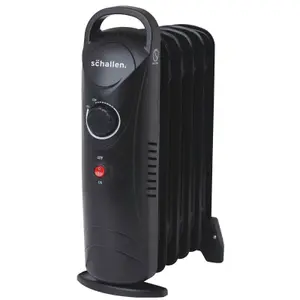 Schallen 800W 6 Fin Mini Slim Oil Filled Electric Portable Radiator Heater BLACK