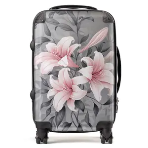 Pink Lilies On Grey Suitcase - Cabin