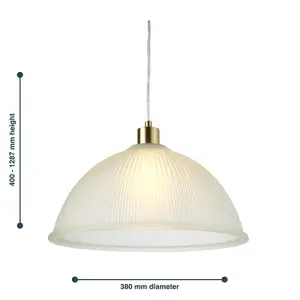 First Choice Lighting Frosted Ribbed Glass with Satin Brass Ceiling Pendant