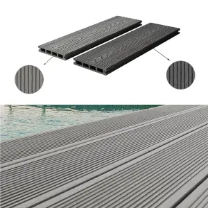 Set of 12 Dark Grey WPC Composite Decking Waterproof Floor Tiles Set with Accessories Kit 6.3 m²