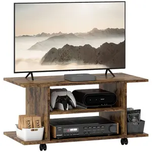 HOMCOM Modern TV Cabinet Stand Storage Shelves Table Mobile Rustic Brown