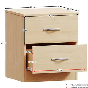 Maybery 2 Drawer Bedside Table, Bedroom Storage Cabinet Pine