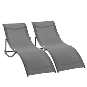 Outsunny Set of 2 Zero Gravity Lounge Chair Recliners Sun Lounger Dark Grey