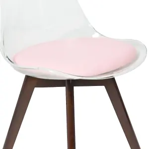 Soho Clear and Blush Pink Plastic Dining Chair with Squared Dark Wood Legs