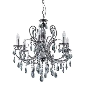 Luminosa Classic Chandeliers Black 6 Light  with Crystal Shade, E14