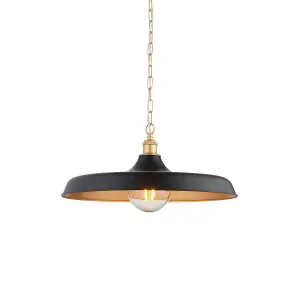 Luminosa Afragola Dome Pendant Ceiling Light Matt Black, Satin Gold Paint