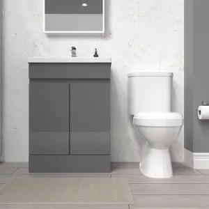 Nes Home 600mm Steel Grey Basin Vanity Unit & Close Coupled Toilet Set