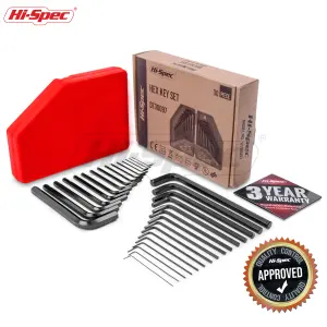 Hi-Spec 30pc Imperial & Metric Hex Allen Key Wrench Folding Set. Small & Large Sizes of Mini 0.035 Up to a Long 10mm