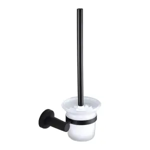 Nes Home Modern Round Black Matte Toilet Brush and Holder