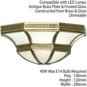 Luxury Traditional Wall Light Antique Brass & Frosted Glass Shade Dimmable Lamp