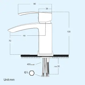 White 400 Vanity Basin Sink Unit & Lucia Basin Tap Chrome