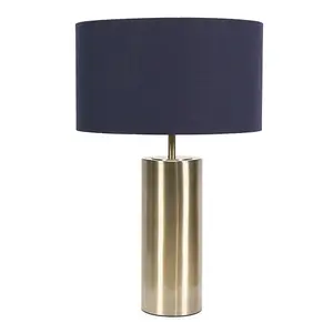 ValueLights Lexy Antique Brass Touch Table Lamp with Navy Blue Drum Shade