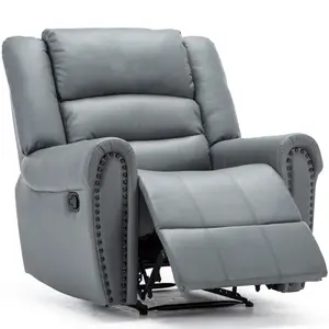 Denver Bonded Leather Recliner Armchair w Stud Sofa Home Lounge Chair Reclining (Grey)