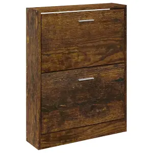 Berkfield Shoe Cabinet Smoked Oak 59x17x81 cm Engineered Wood