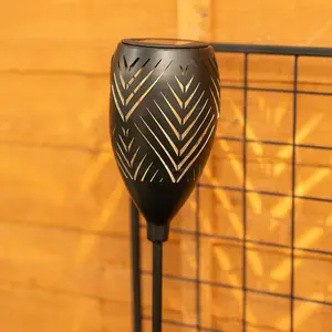 ValueLights Large Solar Powered Outdoor Garden Black Tiki Lantern Spike Stake Light