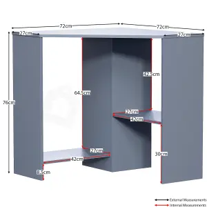 Vida Designs Hetton Grey 2 Shelf Corner Computer Desk With Shelves