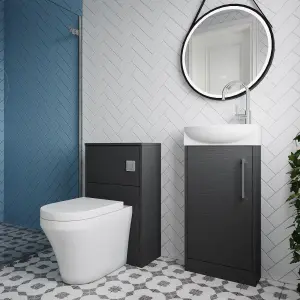 Cloakroom Suite - Left Hand 440mm Vanity, WC Unit, Toilet and Tap - Graphite