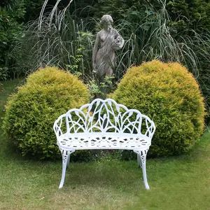 Charles Bentley White Tulip Cast Aluminium Metal 2 Seats Garden Patio Bench Seat