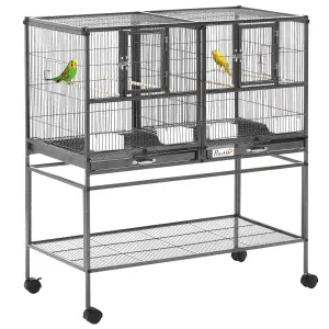 PawHut Double Rolling Bird Cage with Removable Metal Tray and Storage Shelf