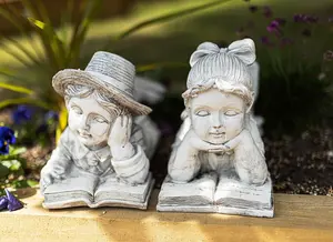 Stone Effect Reading Boy & Girl Ornament