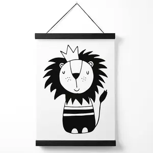 Cute Black Lion Scandi Animal Medium Poster with Black Hanger