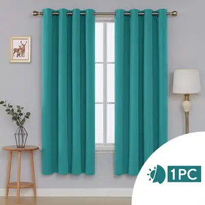 Polyester Blackout Grommet / Eyelet Door Curtain Panel Turquoise / 132 W x 183 D cm