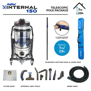 SkyVac Internal 150, Internal Cleaning Vacuum. 7M Telescopic Pole Package.