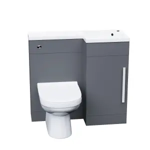 Nes Home 900mm Right Hand Matt Grey Basin Vanity, WC Unit & Back To Wall Toilet