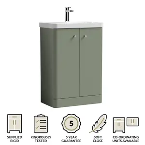 Floor Standing 2 Door Bathroom Vanity Unit with Ceramic Basin - 600mm - Satin Green