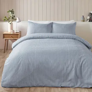 Brushed Cotton Stripe Duvet Cover Set Blue / King Duvet Cover + 2 Standard Pillowcases