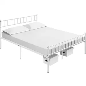 Minimalist Metal Bed Frame with Slatted Headboard White / Kingsize (5')