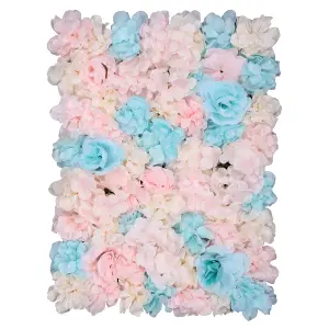 Artificial Flower Wall Backdrop Panel, 60cm x 40cm, Sky Blue & Ivory