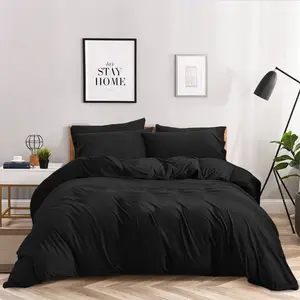 Super Soft 250 TC Microfibre Reversible Plain Duvet Cover Set Black / Kingsize Duvet Cover + 2 Pillowcases