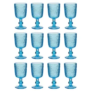 Set of 12 Luxury Bright Blue Drinking Wine Glass Wine Goblets 300ml