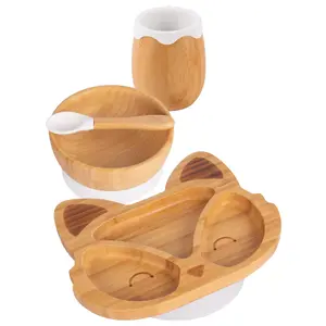 Tiny Dining - Fox Bamboo Suction Baby Feeding Set - White - 4pc