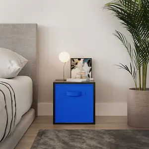 URBNLIVING 30cm Height Black Wooden Shelves Cubes Storage Units With Dark Blue Drawer Insert