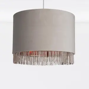 First Choice Lighting Grey Velvet With Copper Inner Tassled Light Shade