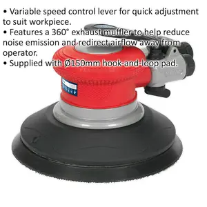 150mm AIR Random Orbital Palm Sander - 1/4" BSP - Variable Speed Hook & Loop Pad