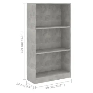 Berkfield 3-Tier Book Cabinet Concrete Grey 60x24x109 cm Engineered Wood