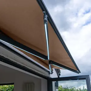 3 x 2.5m Electric Awning with LED Lights - Beige Canopy