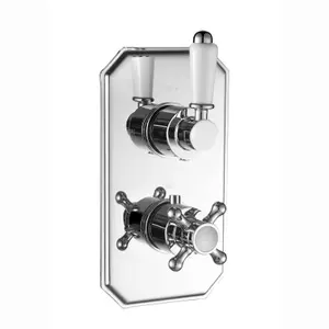 ENKI Regent Chrome White Traditional Crosshead Solid Brass Thermostatic Twin Shower Valve TSV027