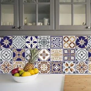 Walplus Indigo and Peanut Azulejo Combo Mix Tile Stickers