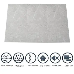 Monet Gray PVC 10 Pack Self-Adhesive Waterproof Easy Peel-and-Stick Installation Marble Tile Stickers 60x30cm